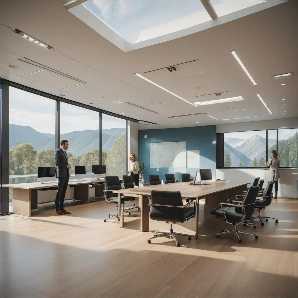 An image depicting a professional and welcoming scene inside an office setting, representing MautPro DE, AT, CH. The image should capture the essence of teamwork and collaboration, showcasing a group of diverse professionals engaged in a brainstorming session. The backdrop should include subtle hints of digital elements or maps to convey the connection to the toll systems in Germany, Austria, and Switzerland. This setting emphasizes the mission-focused nature of the company and invites viewers to become part of the journey.